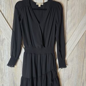 Michael Kors Black Smocked Ruffle Dress